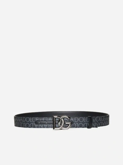 Dolce & Gabbana Logo-tape Fabric Belt In Black,grey