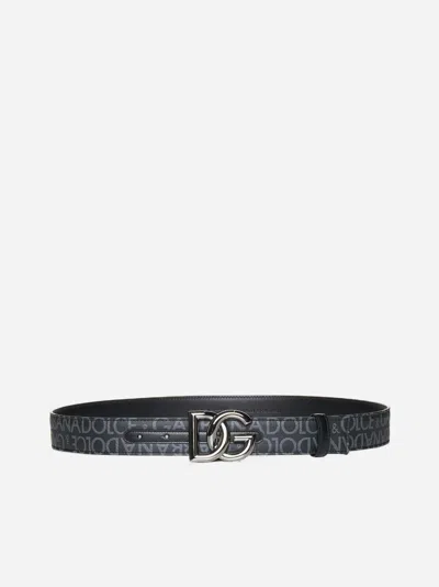 Dolce & Gabbana Logo-tape Fabric Belt In Black/grey