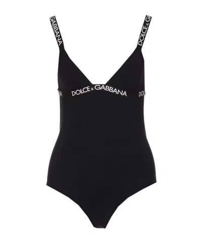Dolce & Gabbana Logo-tape Open-back Swimsuit In Black