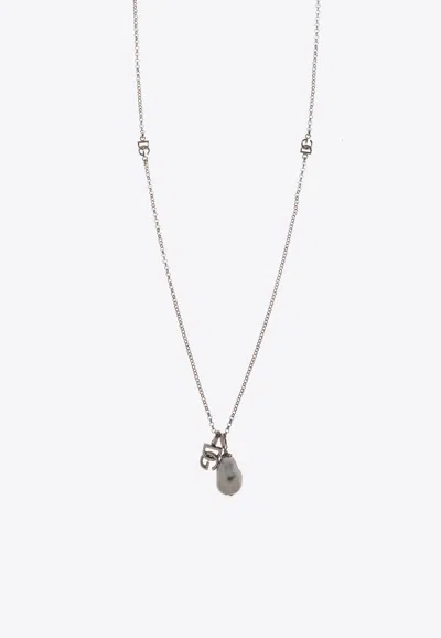 Dolce & Gabbana Logo Teardrop Necklace In Silver