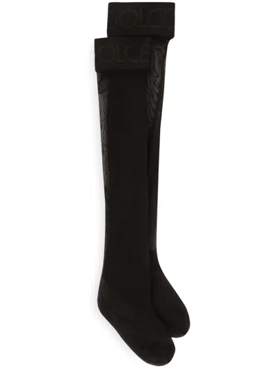 Dolce & Gabbana Logo Thigh-highs In Black