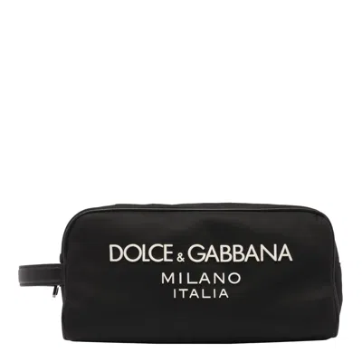 Dolce & Gabbana Rubberized Logo Nylon Toiletry Bag In Black