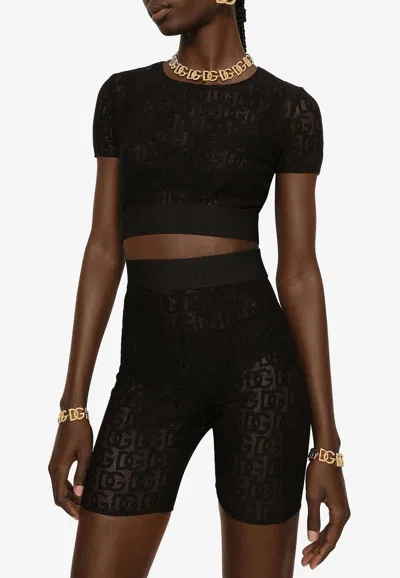 Dolce & Gabbana Logo Tulle Cropped T-shirt In Black
