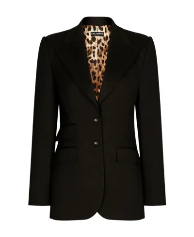 Dolce & Gabbana Black Single-breasted Blazer With Animalier Lining In Nero