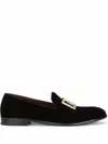 Dolce & Gabbana Black Velvet Cotton Logo Loafers Dress Shoes