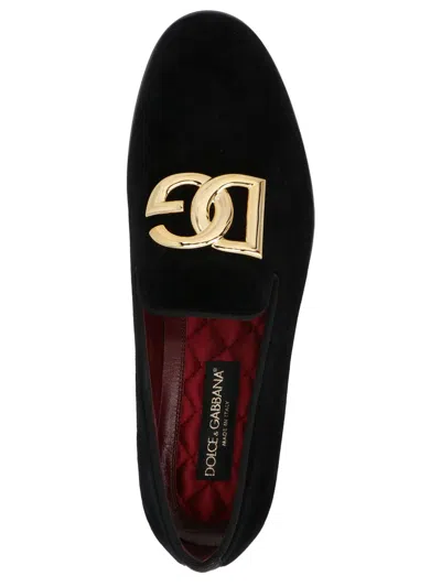 Dolce & Gabbana Logo Velvet Loafers In Black