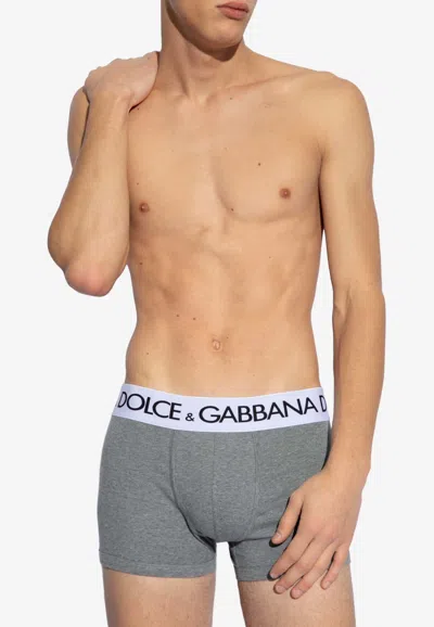 Dolce & Gabbana Logo Waistband Boxers In Gray