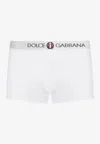 Dolce & Gabbana Two-way-stretch Jersey Regular-fit Boxers With Emblem In White