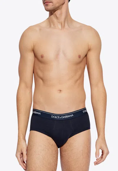 Dolce & Gabbana Logo Waistband Briefs - Set Of 2 In Blue