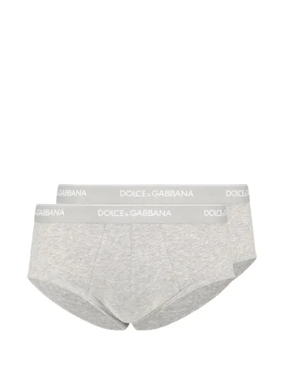 Dolce & Gabbana Set Of 2 Brando Stretch Cotton Briefs In Gray