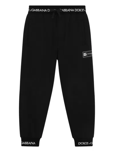 Dolce & Gabbana Kids' Logo-waistband Cotton Track Pants In Black