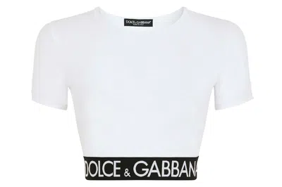 Pre-owned Dolce & Gabbana Logo Waistband Cropped Top White