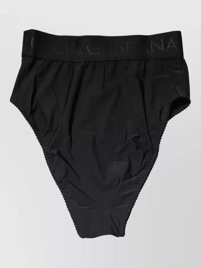 Dolce & Gabbana Logo Waistband High Brief Bikini Bottoms In Black