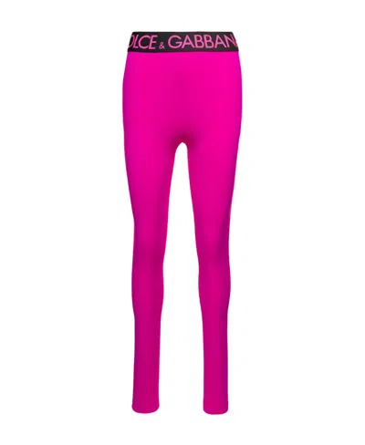 Dolce & Gabbana Logo-waistband High-rise Leggings In Pink