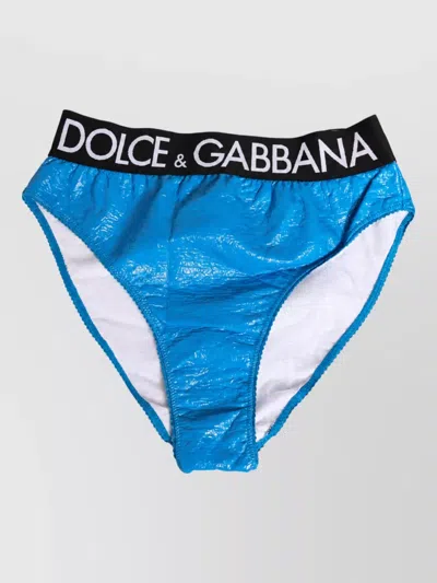 Dolce & Gabbana Logo Waistband High Waisted Bikini Briefs In Blue