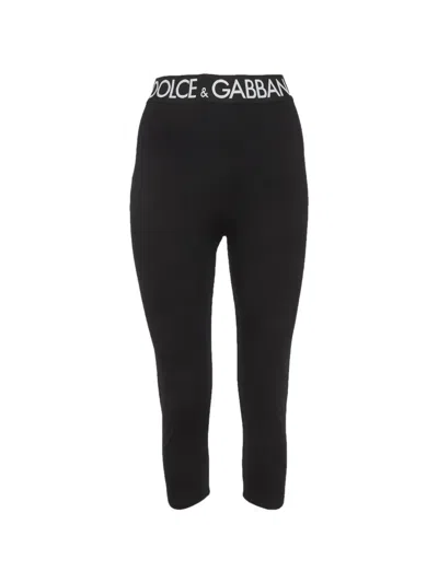Pre-owned Dolce & Gabbana Logo Waistband Leggings In Black