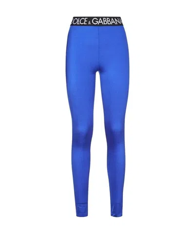 Dolce & Gabbana Logo-waistband Leggings In Blue