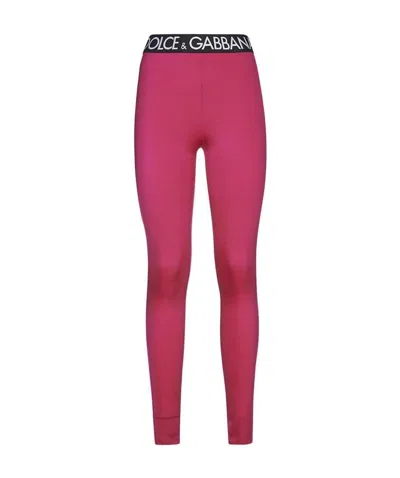 Dolce & Gabbana Logo-waistband Leggings In Pink
