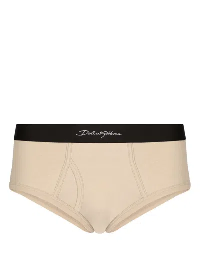 Dolce & Gabbana Logo-waistband Low-rise Briefs In Neutrals