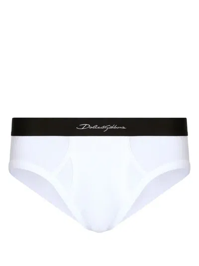 Dolce & Gabbana White Black Logo Waistband Men Brief Underwear