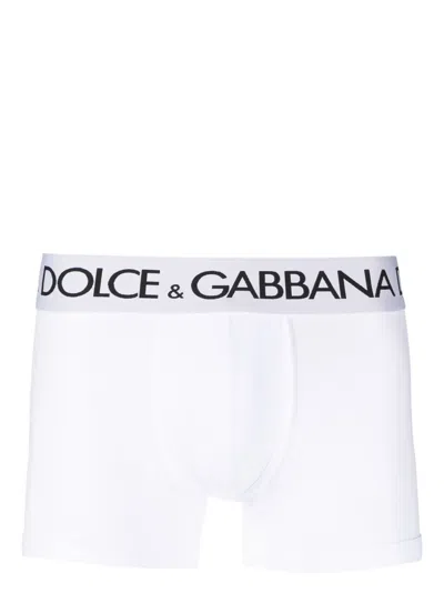 Dolce & Gabbana White Boxer Briefs With Branded Waistband In Stretch Cotton