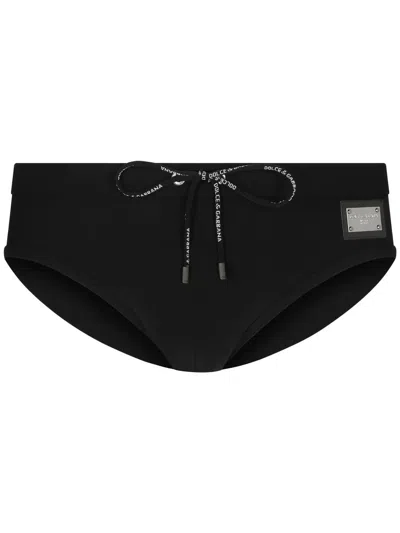 Dolce & Gabbana Black Swim Briefs With Branded Drawstring And Logo Tag