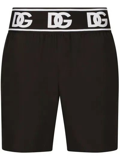 Dolce & Gabbana Wide Logo-waist Swim Shorts In Black