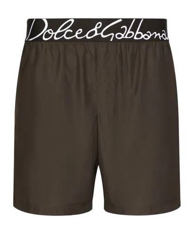 Dolce & Gabbana Logo-waistband Swim Shorts In Black