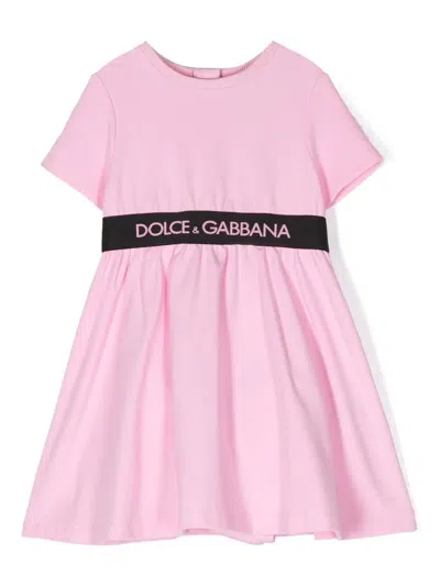 Dolce & Gabbana Babies' Logo-waistband T-shirt Dress In Pink