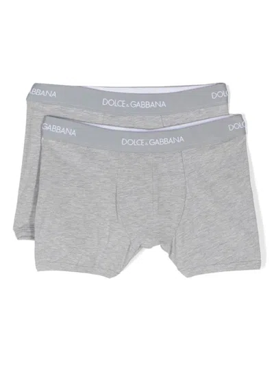 Dolce & Gabbana Kids' Logo Waistband Trunks (pack Of Two) In Multicolour