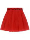 Dolce & Gabbana Logo-waistband Tulle Midi Skirt In Red