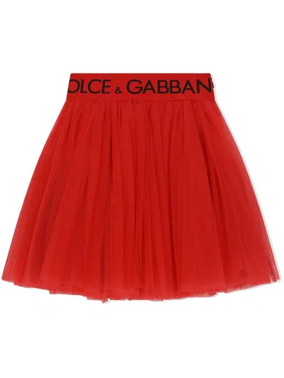 Dolce & Gabbana Kids' Logo-waistband Tulle Midi Skirt In Red