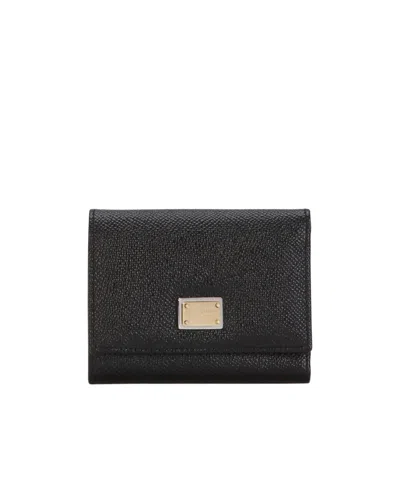 Dolce & Gabbana Dauphine Calfskin French-flap Wallet In Black