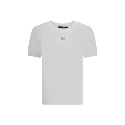 Dolce & Gabbana Logo With Strass T-shirt In White