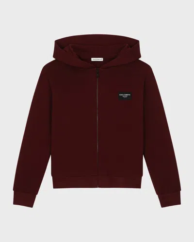 Dolce & Gabbana Kids' Logo Zip Hoodie Label In Dark Red