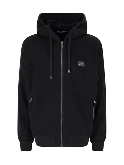 Dolce & Gabbana Logo Zip Sweatshirt In Black