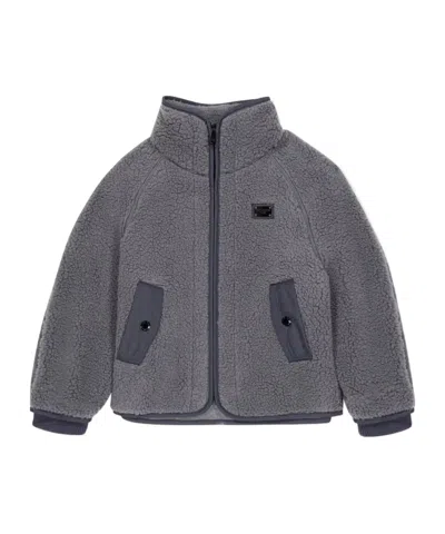 Dolce & Gabbana Kids' Logo Zip-up Jacket In Gray