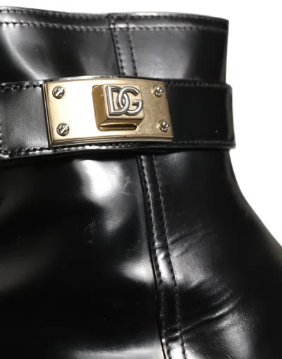 Dolce & Gabbana Logo-buckle Strap Leather Boot In Black