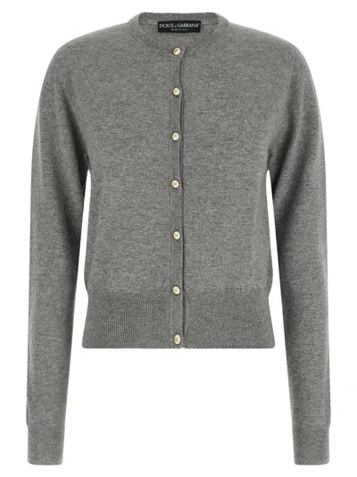 Dolce & Gabbana Logo-button Cashmere Cardigan In Grey