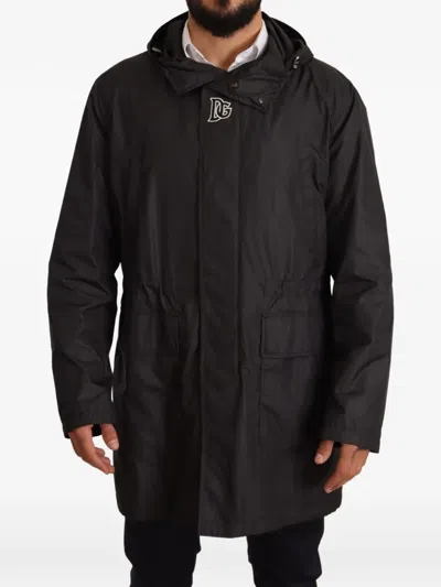 Dolce & Gabbana Logo-detail Hooded Parka Coat In Black