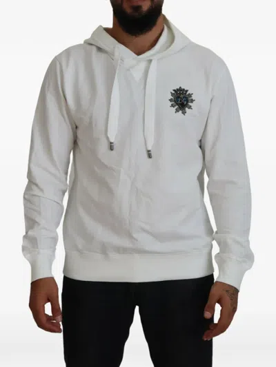 Dolce & Gabbana Cotton Hooded Logo Sweatshirt Men In Neutral
