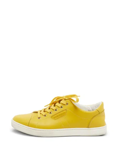 Pre-owned Dolce & Gabbana Logo-detail Lace-up Leather Sneakers In Yellow