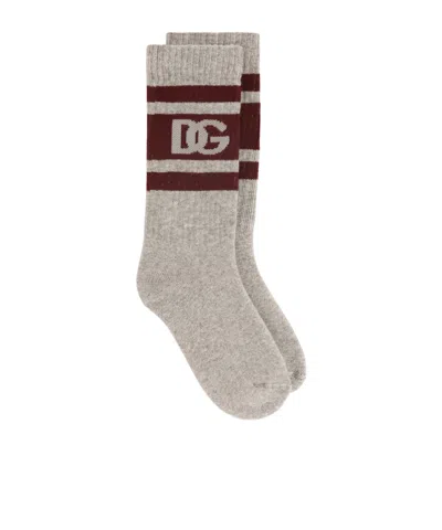 Dolce & Gabbana Kids' Logo-detail Striped Socks In Gray