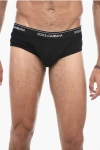 Dolce & Gabbana Set Of Two Cotton Briefs With Logoed Elastic Band In Black