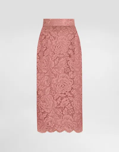 Dolce & Gabbana Logoed Floral Cordonet Lace Pencil Skirt