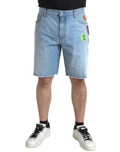 Dolce & Gabbana Logo-embellished Denim Bermuda Shorts In Blue