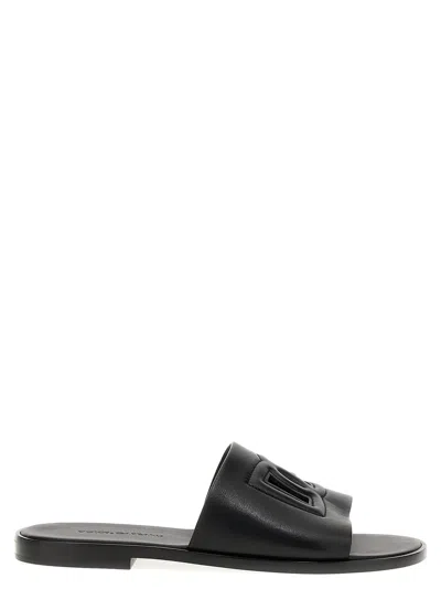 Dolce & Gabbana Logo-embellished Leather Slides In Black