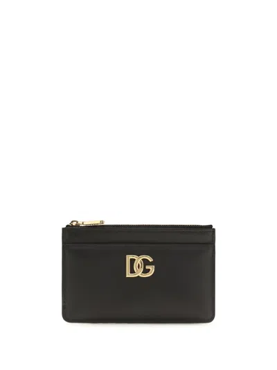 Dolce & Gabbana Logo-embossed Calfskin Card Case In Black