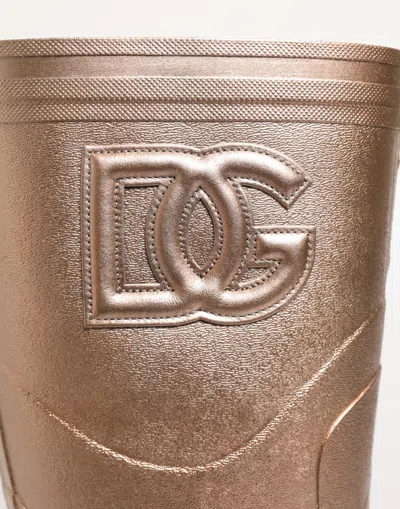 Dolce & Gabbana Logo-embossed Rubber Rain Boot In Rose Gold