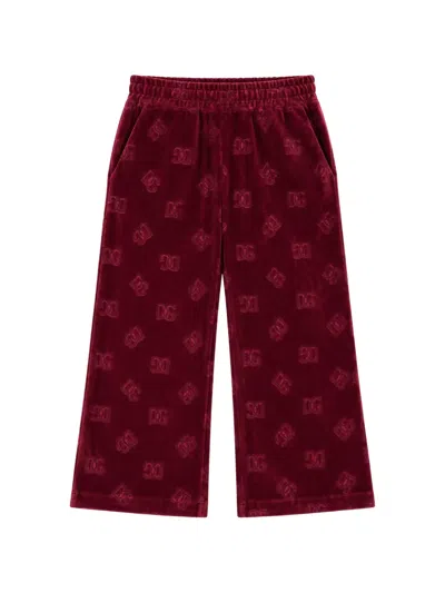 Dolce & Gabbana Kids' Logo-embossed Velvet Trousers In Animal Print